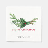 Serviette En Papier Red Holly Bouquet Aquarelle Noël (Devant)