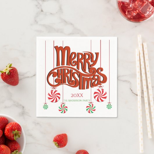 Serviette En Papier Red Joyeux Noël Calligraphie (En situation)