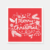Serviette En Papier Red Joyeux Noël Festif Fête Blanc Floral (Devant)