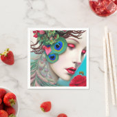 Serviette En Papier Red Lips et Rose Peacock Abstrait (En situation)