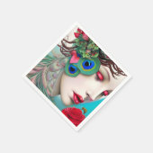 Serviette En Papier Red Lips et Rose Peacock Abstrait (Coin)