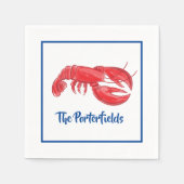 Serviette En Papier Red Lobster Bleu Bordure Fête Personnalisée (Devant)