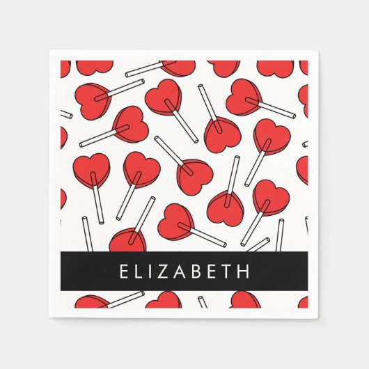 Serviette En Papier Red Lollipops, Heart Lollipops, Lolly, Your Name (Devant)