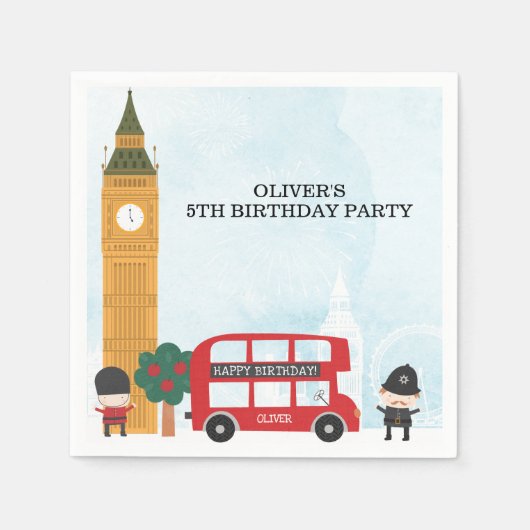 Serviette En Papier Red London Bus & Clock Tower Anniversaire de enfan (Devant)