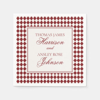 Serviette En Papier Red Merlot Harlequin Checkered Wedding