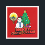 Serviette En Papier Red Merry Chrismukkah avec Snowman et Menorah<br><div class="desc">Ajoutez notre plaisir,  Snowman,  Menorah et les dessins d'arbres de Noël avec un arrière - plan rouge à votre fête Chrismukkah cette année.</div>