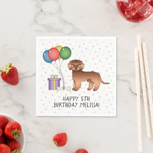 Serviette En Papier Red Mini Goldendoodle mignon Cartoon Chien Anniver (En situation)