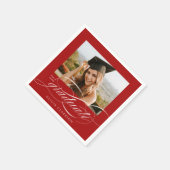 Serviette En Papier Red Modern Elegant Script Photo Graduation Party (Coin)