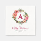 Serviette En Papier Red Monogram Greenery Pink Wreath Christmas Party (Devant)