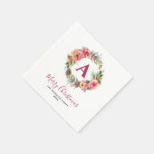 Serviette En Papier Red Monogram Greenery Pink Wreath Christmas Party (Coin)