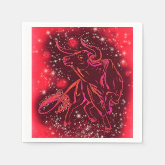 Serviette En Papier Red Napkins Bull Courir À Starry Night (Devant)