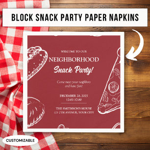 Serviette En Papier Red Neighbority Fun Block Food Snack Party