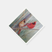 Serviette En Papier Red Northern Cardinal Bird Pair Aquarelle Art (Coin)