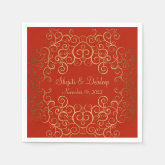 Serviette En Papier Red Paper Napkins with Elegant Swirls