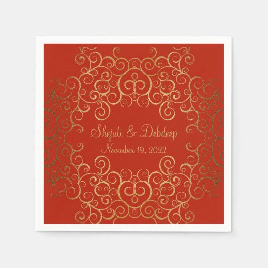 Serviette En Papier Red Paper Napkins with Elegant Swirls (Devant)