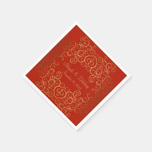 Serviette En Papier Red Paper Napkins with Elegant Swirls (Coin)
