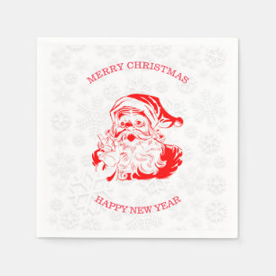 Serviette En Papier Red Père Noël White Snowflakes