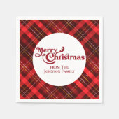 Serviette En Papier Red Plaid Tartan Joyeux Noël fête personnalisée (Devant)