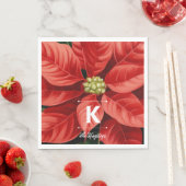 Serviette En Papier Red Poinsettia Christmas Personalized Monogram (En situation)