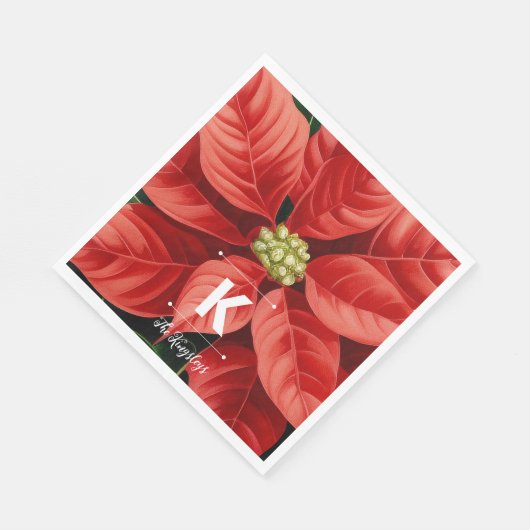 Serviette En Papier Red Poinsettia Christmas Personalized Monogram (Coin)