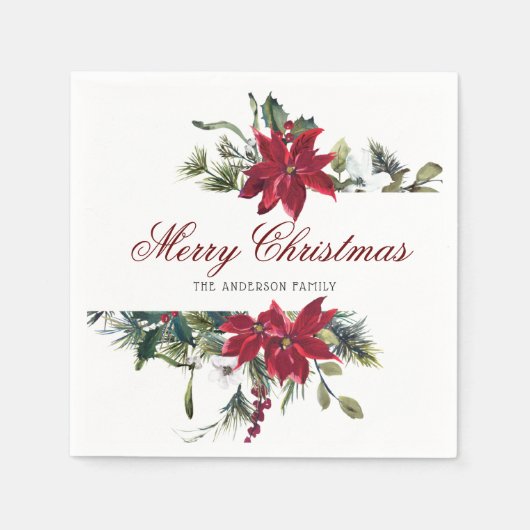 Serviette En Papier Red Poinsettia Floral Christmas PARTY Papier (Devant)
