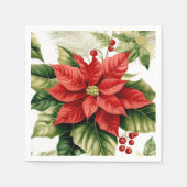 Serviette En Papier Red Poinsettia Holly Berries Noël (Devant)