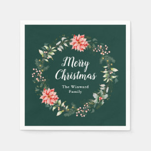 Serviette En Papier Red Poinsettia Wreath Joyeux Noël