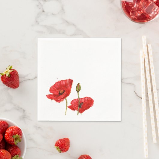 Serviette En Papier Red Poppies Bud (En situation)