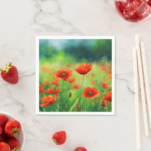 Serviette En Papier Red Poppy Floral Party (En situation)