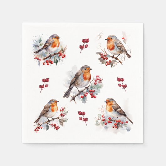 Serviette En Papier Red Robin Holly Christmas (Devant)