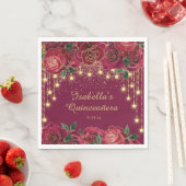 Serviette En Papier Red Rose Gold String Étoiles lumineuses Quinceañer (En situation)