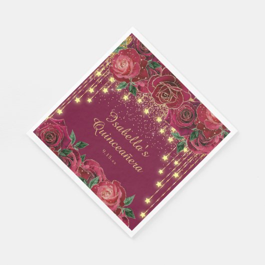 Serviette En Papier Red Rose Gold String Étoiles lumineuses Quinceañer (Coin)