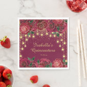 Serviette En Papier Red Rose Gold String Étoiles lumineuses Quinceañer (En situation)