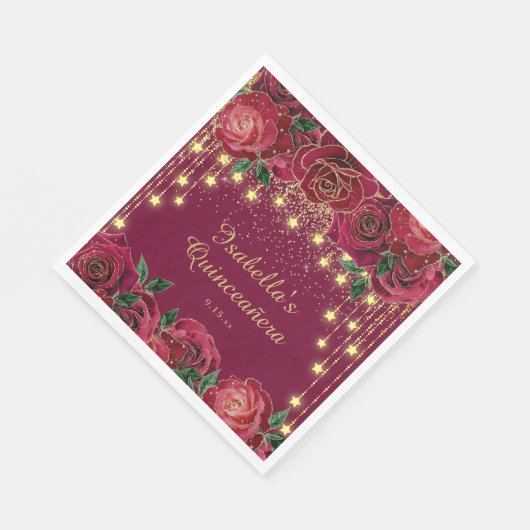 Serviette En Papier Red Rose Gold String Étoiles lumineuses Quinceañer (Coin)