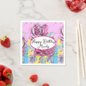 Serviette En Papier Red Rose Roses Pink flower Birthday Womens (En situation)