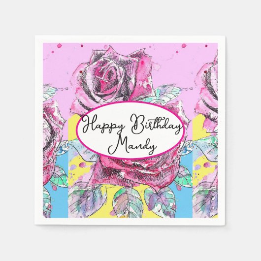 Serviette En Papier Red Rose Roses Pink flower Birthday Womens (Devant)