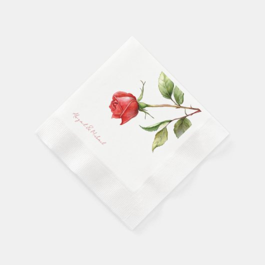 Serviette En Papier Red Rose Stem Personnalisé Noms Mariage Coin (Coin)