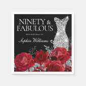Serviette En Papier Red Roses Argent Gown Noir 90e anniversaire (Devant)