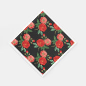 Serviette En Papier Red Roses, Black Background, (Coin)