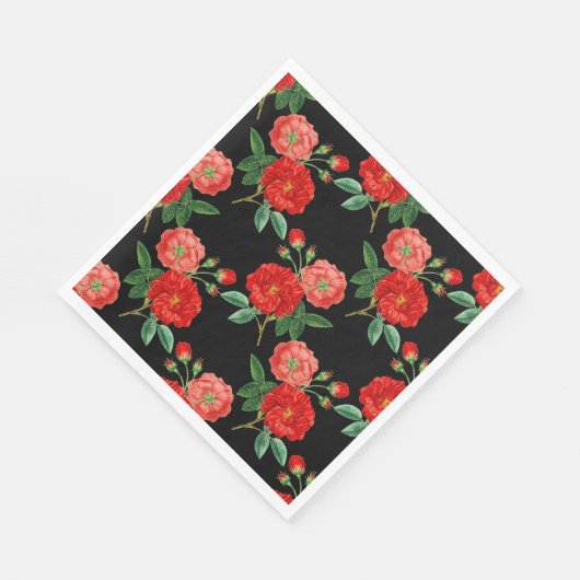 Serviette En Papier Red Roses, Black Background, (Coin)
