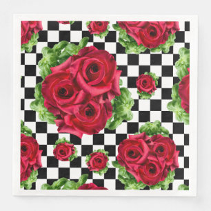 Serviette En Papier Red Roses Bouquet Floral Amour Rockabilly À damier