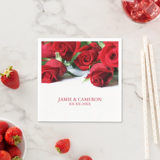 Serviette En Papier Red Roses Mariage Napkin (En situation)