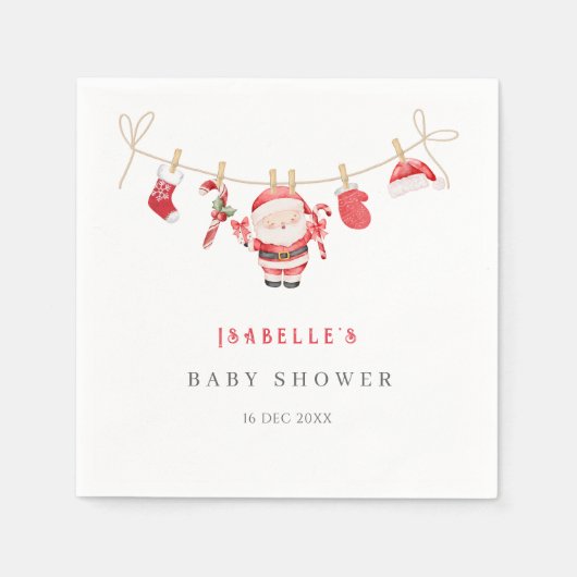 Serviette En Papier Red Santa Baby Christmas Baby Shower Napkins (Devant)