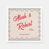 Serviette En Papier Red Script Blue Stripes Retro Wedding (Devant)
