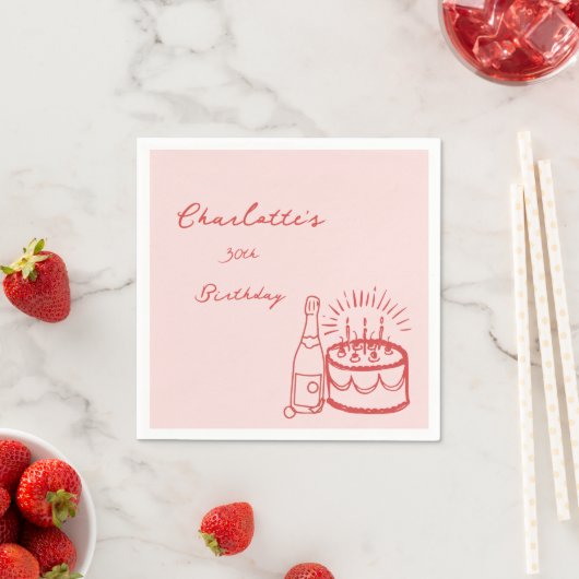 Serviette En Papier RED simple Hand Drawn 30th Birthday Napkins (En situation)