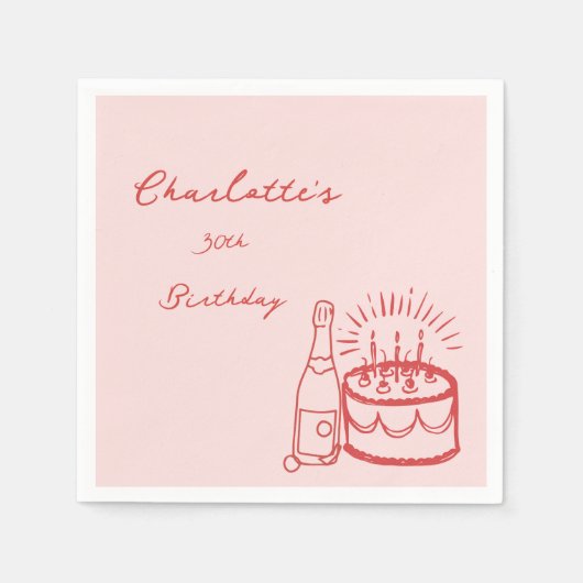 Serviette En Papier RED simple Hand Drawn 30th Birthday Napkins (Devant)