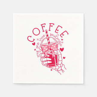 Serviette En Papier Red Skeleton Hand Coffee Soulmate Hearts