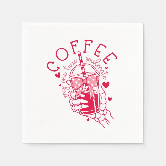 Serviette En Papier Red Skeleton Hand Coffee Soulmate Hearts (Devant)