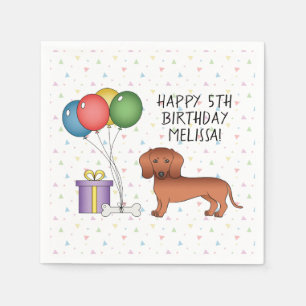 Serviette En Papier Red Smooth Coat Dachshund Chien Joyeux anniversair