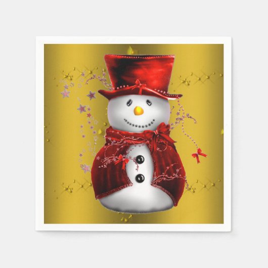 Serviette En Papier Red Snowmen en or (Devant)